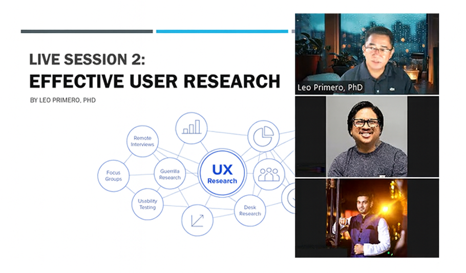 Dr. Leo Primero facilitating an online UX Research discussion focused on human-centered learning.